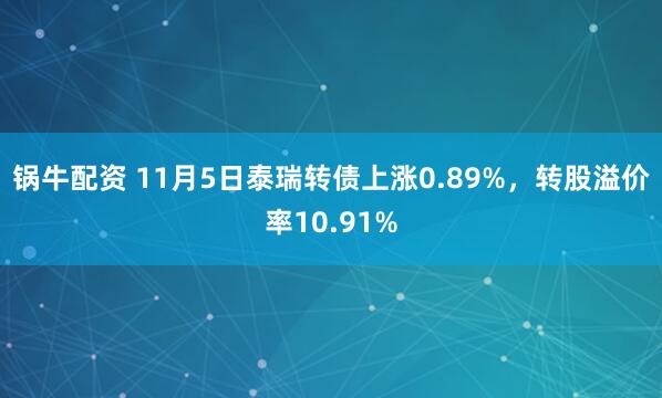 锅牛配资 11月5日泰瑞转债上涨0.89%,转股溢价率10.91%